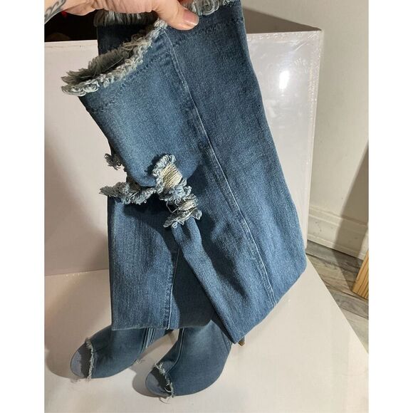 Lola Shoetique Denim Open Toe, High Heel , knee High Boots size 7 - Picture 4 of 12